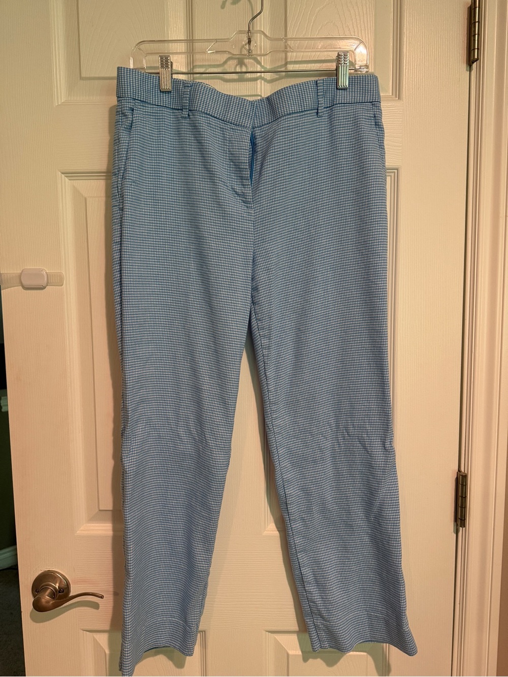 Ann Taylor Pale Blue Subtle-Check Boot-Cut Pants